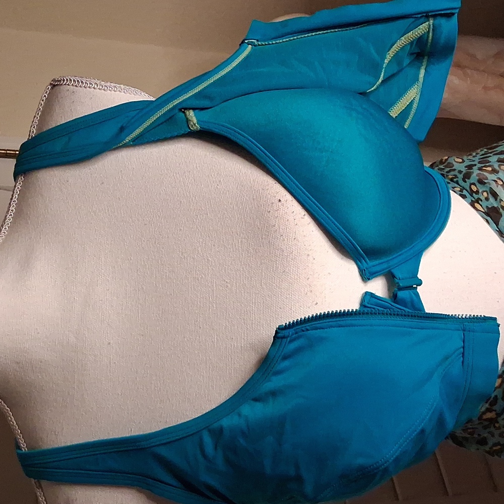 🏊👙Coco Reef Aqua Blue Swim Suit Bra With Double Support & Sheer Back Size 38D